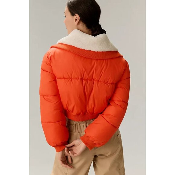 Anthropologie Bright Orange Puffer with Soft Cream Collar - Picture 2 of 10